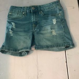 Distressed denim shorts